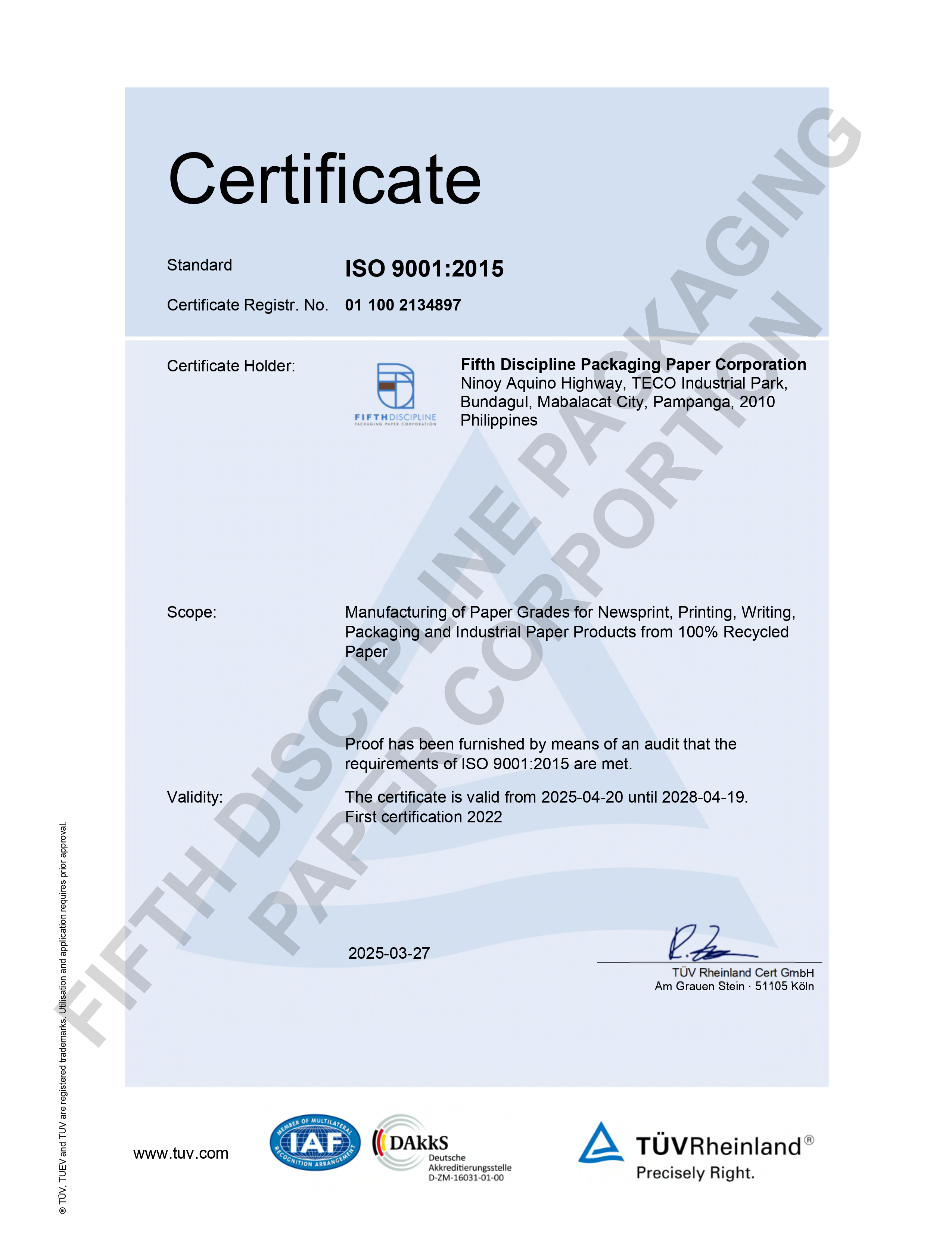 ISO Certificate